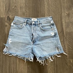 AGOLDE Dee Super High Rise Jean Shorts "Chimes" Light Blue Cut Offs Denim 27